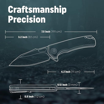 Folding Pocket Knife for Men - EDC Tactical Knife with Pocket Clip, Indoor & Outdoor, Camping, Survival Hiking & Gifts for Men, Every Day Carry, Lightweight (Green Micarta)