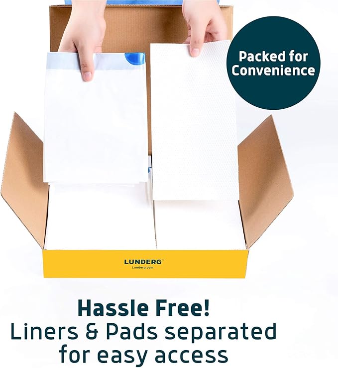 Lunderg Toilet Bowl Liners with Lemon Scented Super Absorbent Pads - Value Pack 20 Count Universal Fit - Disposable Toilet Bags to Convert any Home, Boat or Camping Toilet in a Dry Toilet