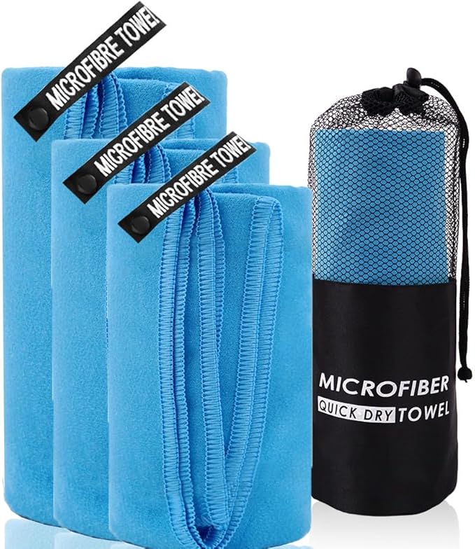 3Pack Quick Drying Soft Microfiber Towel, Sport Super Absorbent Bath Beach Towel Portable Gym Towel for Camping Swimming Running Yoga Golf Hiking Towel (Sky Blue)