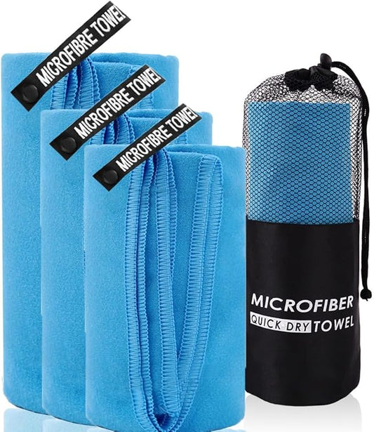 3Pack Quick Drying Soft Microfiber Towel, Sport Super Absorbent Bath Beach Towel Portable Gym Towel for Camping Swimming Running Yoga Golf Hiking Towel (Sky Blue)