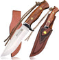 (USA 440C Steel Hunting Straight Knife + Sheath, 10.5 "Full Tang Fixed Blade, Yellow Pear Wood Handle, Outdoor, Camping and Survival, Men's, Women's cCamping Gift (WK01B)