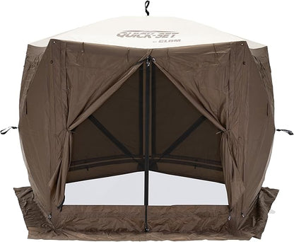 CLAM Pop Up Screen Tent, Outdoor Camping Gazebo Canopy, Adventure with Wind Panels, 9' x 9', Brown
