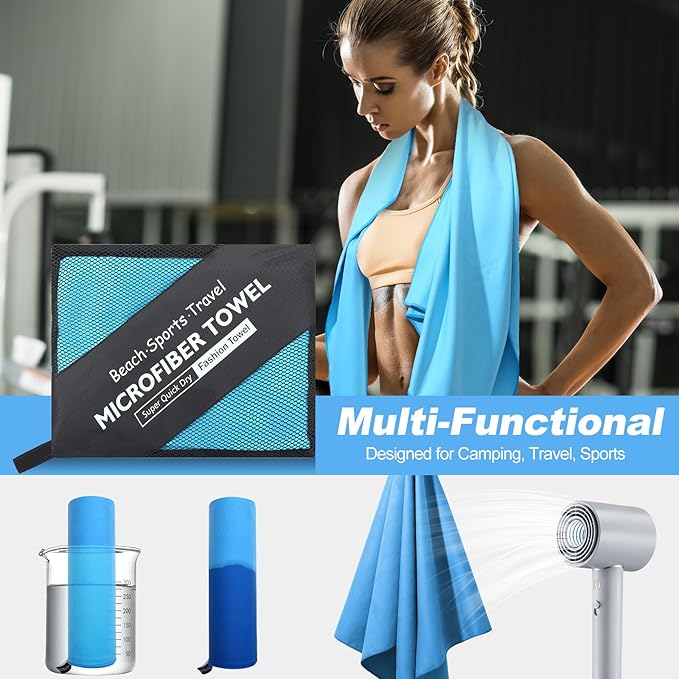 4 Pcs Microfiber Towel 48" x 24" Quick Dry Towel Sports Camping Towel Lightweight Soft Microfiber Gym Towel Absorbent Fast Drying Travel Towel for Beach Yoga Swimming Backpacking Workout, 4 Colors