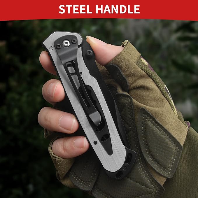 3.2 INCHES Blade Stainless Steel Folding Knife, Pocket Knife With Stainless Steel Handle for Outdoor…