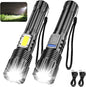 2 Pack Rechargeable Flashlights 10000 High Lumens with Cob Sidelight,Waterproof,Zoomable,5 Modes,LED Flashlight for Emergency Camping Hiking(with Battery)