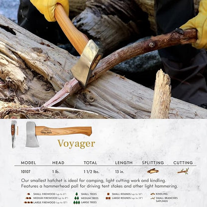 1844 Helko Werk Germany Classic Voyager Hatchet - Camp Hatchet for Scouting, Camping, and Backpacking, small camping hatchet with hammer head poll - Head 1 lb, Handle 13 in. (Voyager) #10107