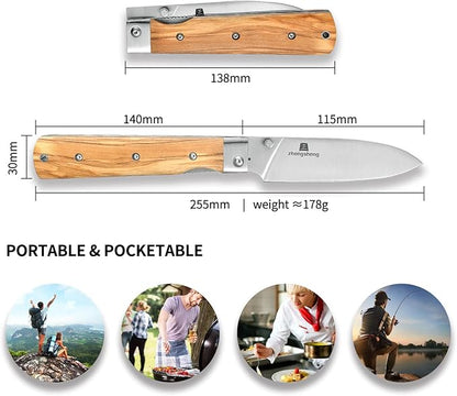 4.5" Folding Utility Knife 440A Stainless Steel Blade Natural Olive Handle Pocket Foldable Fruit knife peeling knife for Outdoor Camping Activities