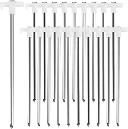20 Pcs Tent Stakes Heavy Duty Ground Stake for Camping, 10 Inch Galvanized Non-Rust Metal Tent Pegs Tent Spikes Yard Stakes for Outdoor Canopy Garden Hiking -Fluorescent White
