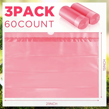 60 Set Bedside Commode Liners with Absorbent Pads Disposable Potty Bags for Portable Toilet with Commode Pads for Adult Elderly Commode Chairs Bucket Portable Camping Toilet Bags (Pink)