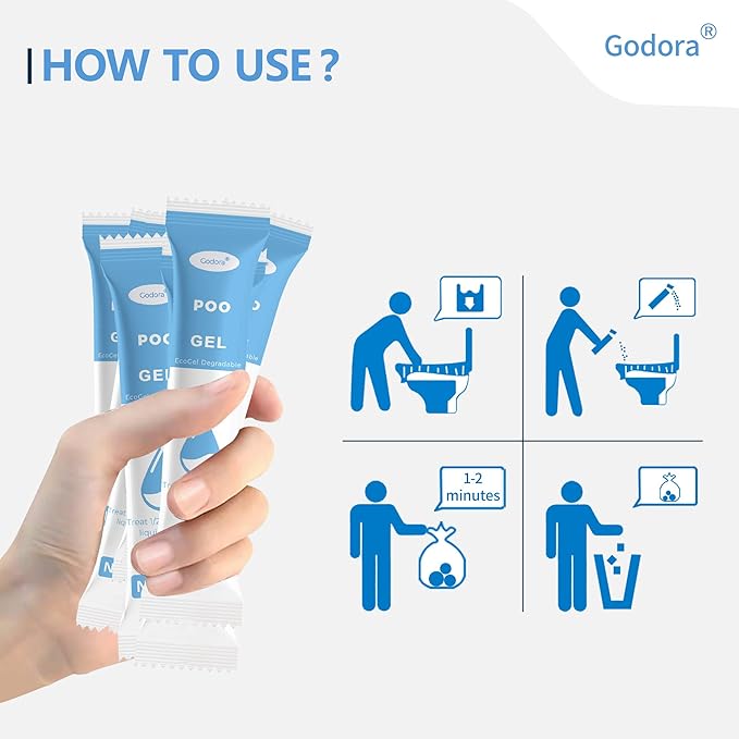 Godora 30 Packs ECO-Friendly Camping Toilet Poo Gel Powder, Portable & Fast-Absorbing Camping Toilet Gel, Rapidly Biodegradable Eco Poo Gel for Portable Toilet, Outdoor Portable Bedpans & Emergencies