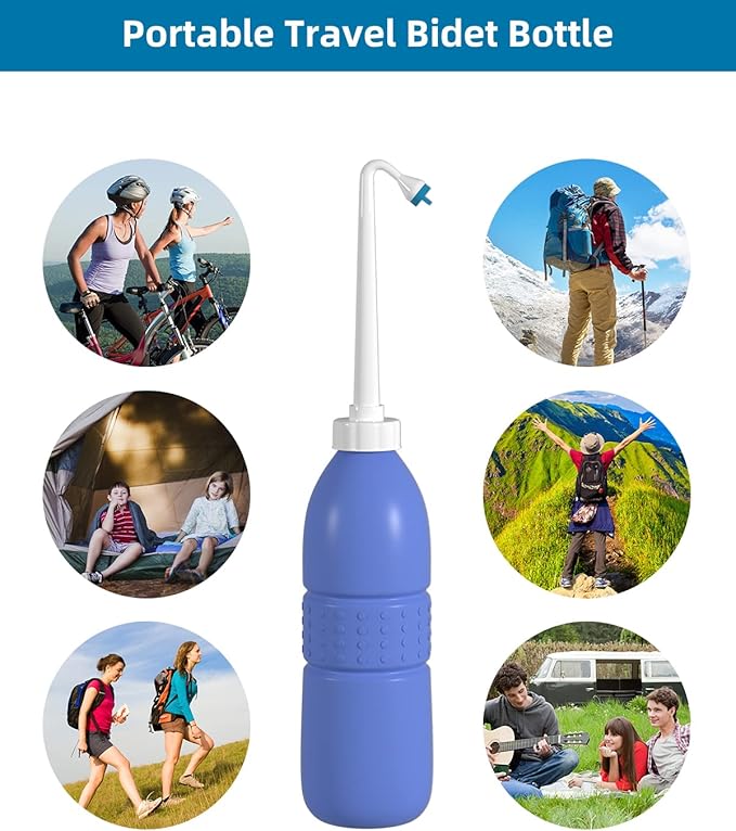 2 Pack Travel Bidet Bottle, Portable Bidet Sprayer Hand held Bidet 620ml for Personal Hygiene Care, On-The-Go Travel Bag Extra Long Pointed Nozzle Spray for Women, Baby and Elderly-Purple Bottle