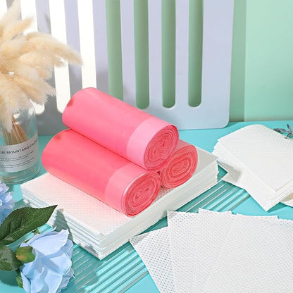 60 Set Bedside Commode Liners with Absorbent Pads Disposable Potty Bags for Portable Toilet with Commode Pads for Adult Elderly Commode Chairs Bucket Portable Camping Toilet Bags (Pink)
