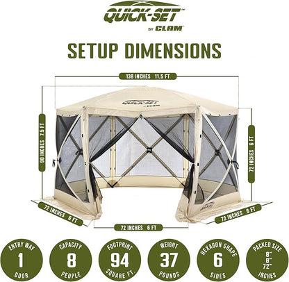 CLAM Pop Up Screen Tent, Outdoor Camping Gazebo Canopy, Escape, 11.5', Tan