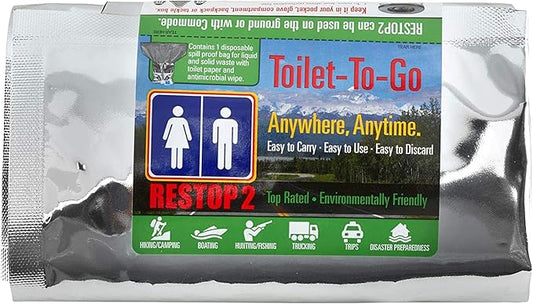 2 - Portable Toilet Solid (Poop) and Liquid (Pee) Leak Proof Waste Bag - Toilet Paper and Wet Wipe Included