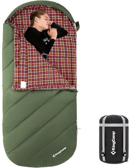 KingCamp Sleeping Bag for Adults, Cold Weather & Warm Extra Wide Big & Tall XL Portable Waterproof Flannel Sleeping Bags, Essentials Gear Accessories for Camping Backpacking Hiking Indoor & Outdoor
