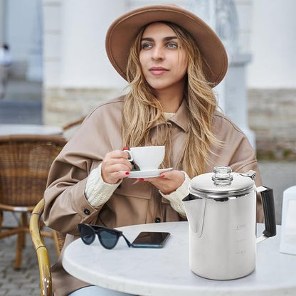 Camping Coffee Pot Stainless Steel, Coffee Pot Outdoors, Durable Stove Top Coffee Maker, Brew Coffee on Fire, Ideal for Group Camping, Hiking, Backpacking, RV and Travel, 9 Cups
