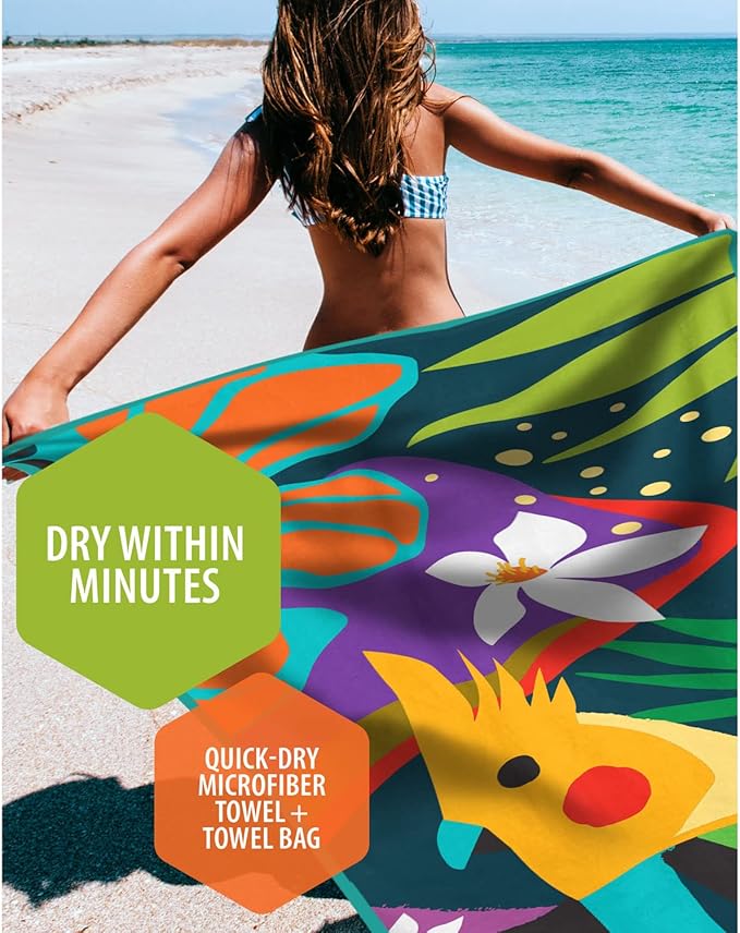 VENTURE 4TH Microfiber Beach Towel: Quick-Dry, Compact, Sand-Free, Absorbent, Sandproof and Lightweight - Perfect for Camping, Beach, and Roadtrips (Rainforest Cockatoo Design | 35x78 inches)