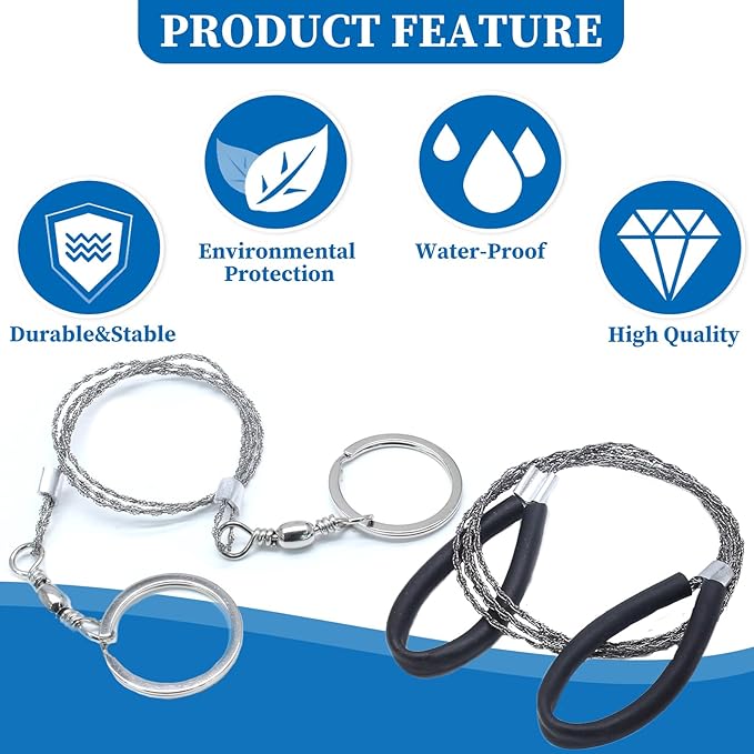 4 Pcs Survival Wire Saw, Heavy Duty Emergency Steel Wire Saw, Pocket Size Outdoor Tool for Cutting Wood Rubber Plastic (Black, Silver)