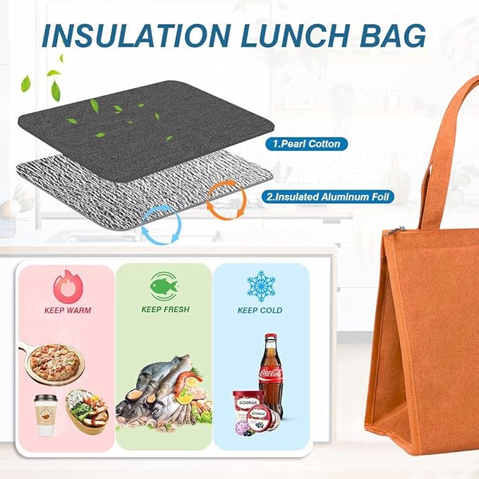 iknoe Lunch Bag Insulated Lunch Bags for Women & Men, 9L Reusable Lunch Tote, Portable Adult Thermal Large Lunch Cooler for Work Picnic Beach (Orange)