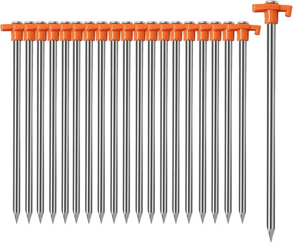 Cheardia 10 Pack Tent Stakes Heavy Duty, 10.25 Inch Yard Stakes Non-Rust Metal Tent Pegs Ground Stakes Tent Spikes for Camping Patio, Garden, Canopies, Grassland, Outdoor,Orange