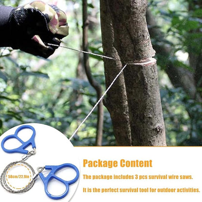 3 Pcs Survival Wire Saw Outdoor Emergency, Stainless Steel Mini Hand Pocket Saws Serrated Cutting Cable for Camping, Backpacking Gear, Hunting, Hiking, Cutting(Silver with Plastic Handle)