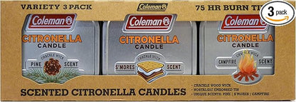 Coleman Scented Tin Citronella Candle - 3 Pack, S'Mores, Pine and Campfire