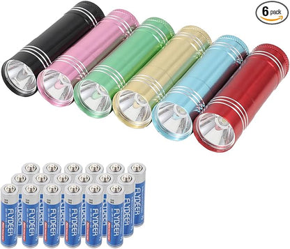 6 Pack Mini Flashlight Set, Aluminum LED Handheld Torches with Lanyard, Assorted Colors, Batteries Included for Party Favors, Night Reading, Camping, Power Outage (Style 2, 6)