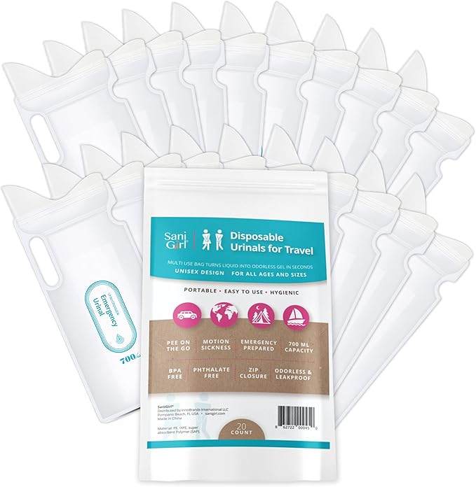 SaniGirl Female Urinal | Disposable Pee Bags for Travel for Women Men Kids Emergency Urinal Sanitary Travel Toilet and Car Sick Bags Disposable Urinals Personal Hygiene Travel Camping (Pack of 20)