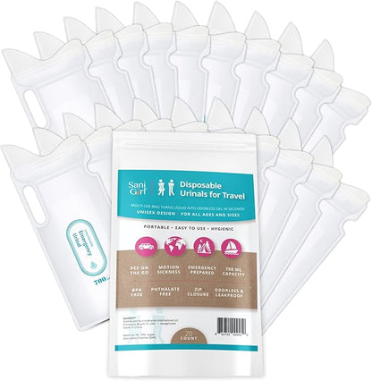 SaniGirl Female Urinal | Disposable Pee Bags for Travel for Women Men Kids Emergency Urinal Sanitary Travel Toilet and Car Sick Bags Disposable Urinals Personal Hygiene Travel Camping (Pack of 20)