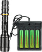 4 Pack 1￵8￵6￵50 Rechargeable Batter￵y W￵i￵th 18650 Battery Charger Bright Led Flashlight, Universal Charger for Rechargeable 3.7V Li-ion Batteries 18650 26650 14500 10440