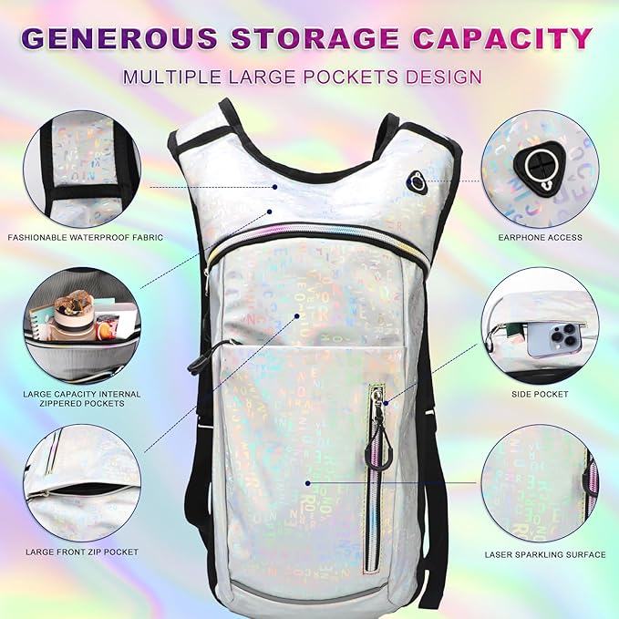 Hydration Backpack,Water Backpack with 2L Hydration Bladder,Festival Essential-Rave Hydration Pack,Lightweight Insulation HydroPack for Hiking,Running,Biking,Music Festival for Men Women