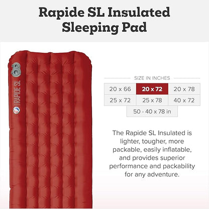 Big Agnes Rapide SL - Insulated Sleeping Pad, Ultralight, All Season Compact Backpacking and Hiking, Pumphouse Sack Included, Orange, 20x72 Regular