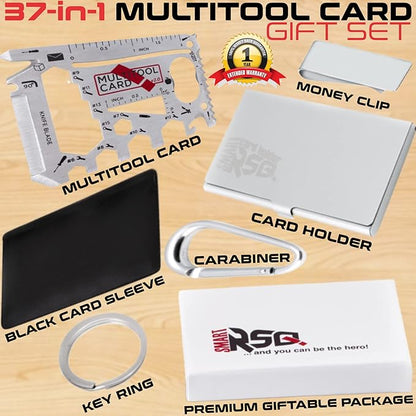 37-in-1 Wallet Tool Card Silver Set Men's Gifts for Dad. Wallet Multi Tool Card Men Gifts for Birthday. EDC Multi Tool Credit Card Size Dad Tool Gift. Stocking Stuffers Cool Tool Gifts for Men