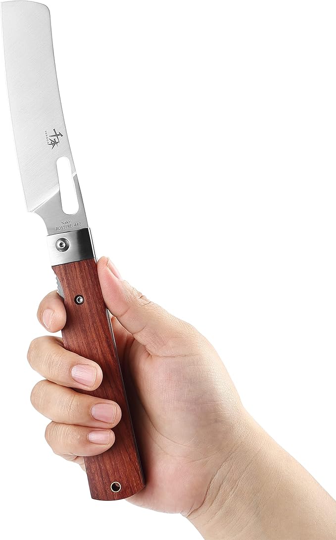 440A Stainless Steel Super Sharp Japanese Pocket Folding Chef's Knife Peeling Utility Knife Natural Rosewood Handle Camping Travel Outdoor Portable Kitchen Knife