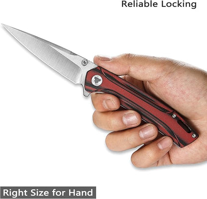 154CM Pocket Knife,3.26in Thumb Stud Satin 154CM Blade,Red and Black G10 Handle with Deep Carry Clip,Folding EDC Knives for Men Camping Fishing,Volans-03RB