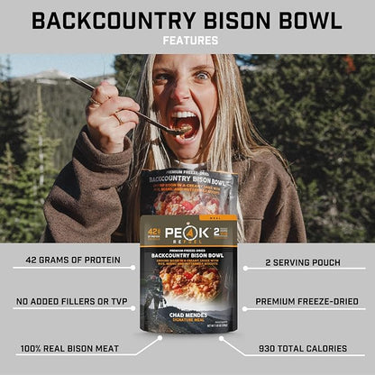 Peak Refuel Backcountry Bison Bowl | Chad Mendes Signature Meal | Premium Freeze-Dried Variety Meals | Hunting, Survival, Camping, Backpacking Food | High-Protein Game Meats | MRE | Made in USA