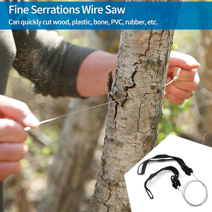 3 Pack Stainless Steel Wire Saw Emergency Saw Kit, Camping Wire Saw Mini Backpacking Saw, Cable Cutting String Bone Rope Saw, Travel Chainsaw for Wood Cutting Hiking Hunting (Rope Handle)