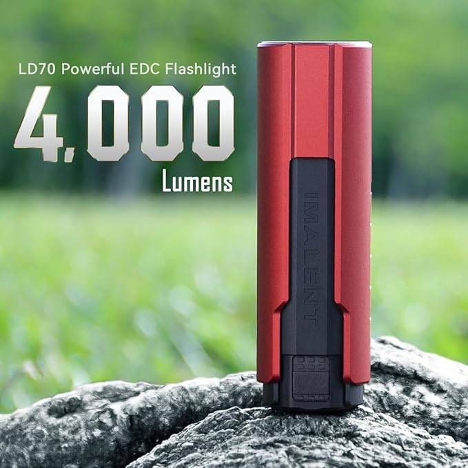 IMALENT LD70 Pocket EDC Flashlight, 4000 Lumens Compact Bright Powerful Flashlights with CREE XHP70.2 LED, Rechargeable Handheld Torch for Camping and Hiking (Red)