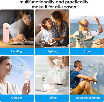4 IN 1 Portable Handheld Fan,Personal Foldable Cooling Fan, Mini Pocket Fan,Desk Fan,Hand Fan,Flashlight,Power Bank,Table Lamp,Camping Travel Beach Fan, Birthday Gifts for Women Men(Pink)