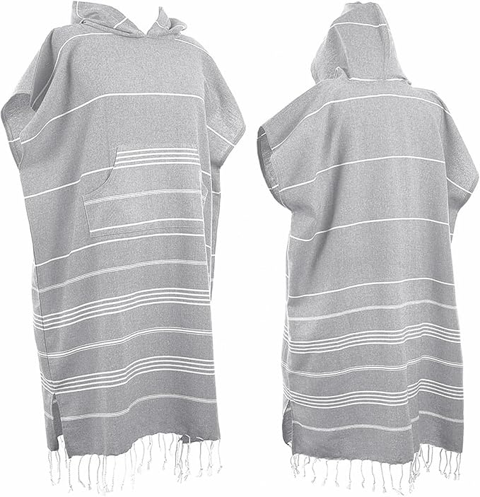 1pcs Large Turkish Cotton Poncho Towel Surf Poncho Changing Towel Robe with Hood and Front Pocket Absorbent Wearable Towel Hooded Beach Towel for Adult Man Women Surf Beach Pool (Light grey, Large)