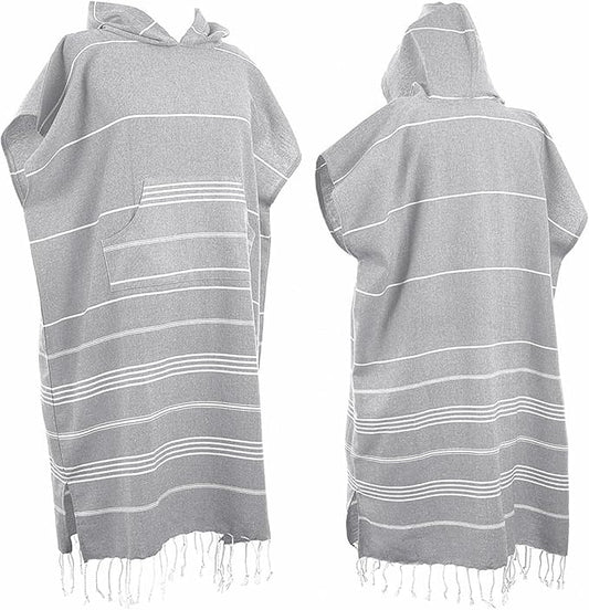 1pcs Large Turkish Cotton Poncho Towel Surf Poncho Changing Towel Robe with Hood and Front Pocket Absorbent Wearable Towel Hooded Beach Towel for Adult Man Women Surf Beach Pool (Light grey, Large)