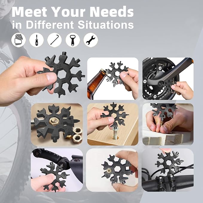 18 in 1 Snowflake Multi Tool, Phillips Flat Screwdriver Kit/Wrench/Bottle Opener, EDC Camping Gear, Gifts for Men (Black)