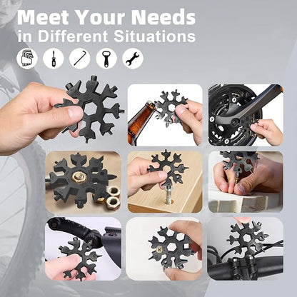 18 in 1 Snowflake Multi Tool, Phillips Flat Screwdriver Kit/Wrench/Bottle Opener, EDC Camping Gear, Gifts for Men (Black)