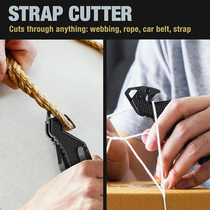 2.95” Serrated Blade Pocket Knife - Black Folding Knife with Glass Breaker and Seatbelt Cutter - Small EDC Knife with Pocket Clip for Men Women - Sharp Tactical Camping Survival Hiking Knives 6680
