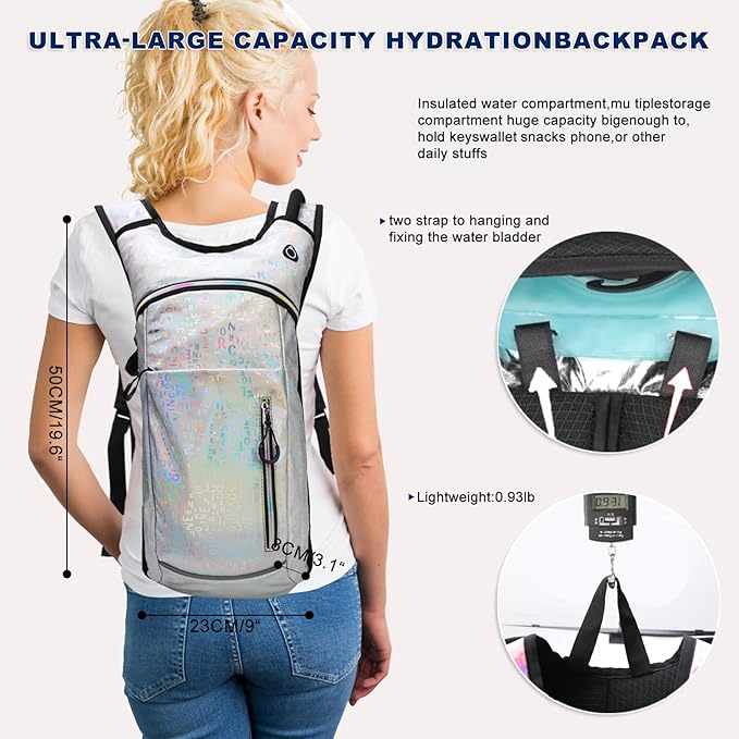 Hydration Backpack,Water Backpack with 2L Hydration Bladder,Festival Essential-Rave Hydration Pack,Lightweight Insulation HydroPack for Hiking,Running,Biking,Music Festival for Men Women