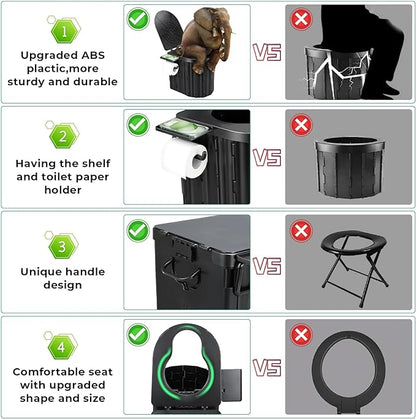 Camping Toilet, Portable Toilet for Adults, 14'' Camping Toilet with Lid, Camp Toilet with Holder, Portable Potty for Camping, Hiking, RoadTrip, Car, Tent, Truck Drivers