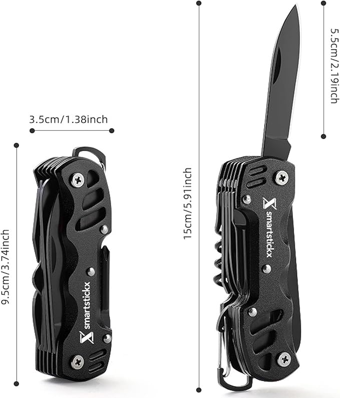 16 in 1 Multi Tool Tactical Knife Camping essential Survival Knife with Knife, Scissors, Saw, Wine Opener, Multiple Screwdrivers, Key Chain Easy Carry, Fish Scaler (Black)