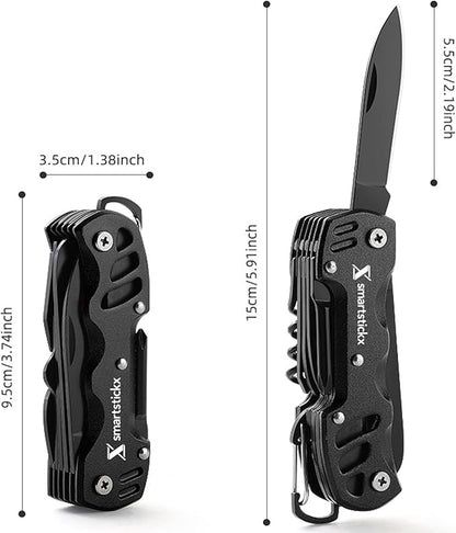 16 in 1 Multi Tool Tactical Knife Camping essential Survival Knife with Knife, Scissors, Saw, Wine Opener, Multiple Screwdrivers, Key Chain Easy Carry, Fish Scaler (Black)