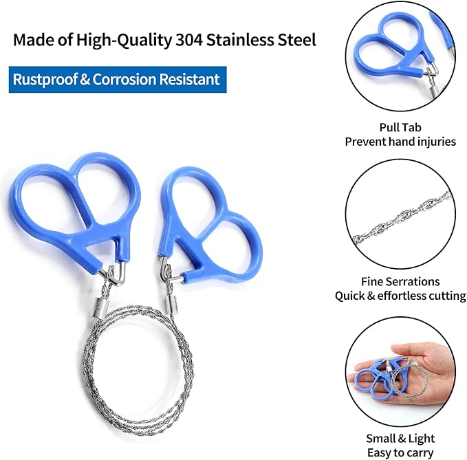 3 Pack Stainless Steel Wire Saw Emergency Saw Kit, Camping Wire Saw Mini Backpacking Saw, Cable Cutting String Bone Rope Saw, Travel Chainsaw for Wood Cutting Hiking Hunting (Plastic Handle)