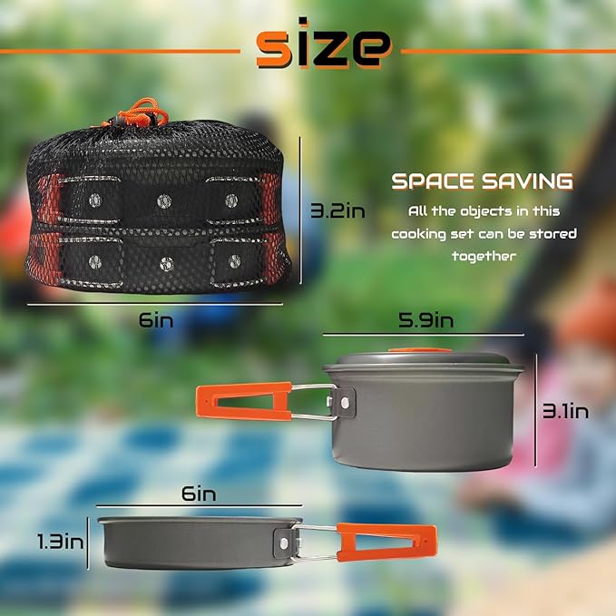 Camping Cooking Set,7Pcs Camping Pan Set for Backpack Cookware Pot and Pans Set, Survival Cooking Kit for Hiking Cooking Gear Outdoor Cooking and Picnic,Hiking, Picnic